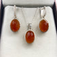 Genuine Carnelian Silver Necklace-Earrings With Pendant Set-Red Gemstone Jewelry-Gift For Love-322 PILWALS