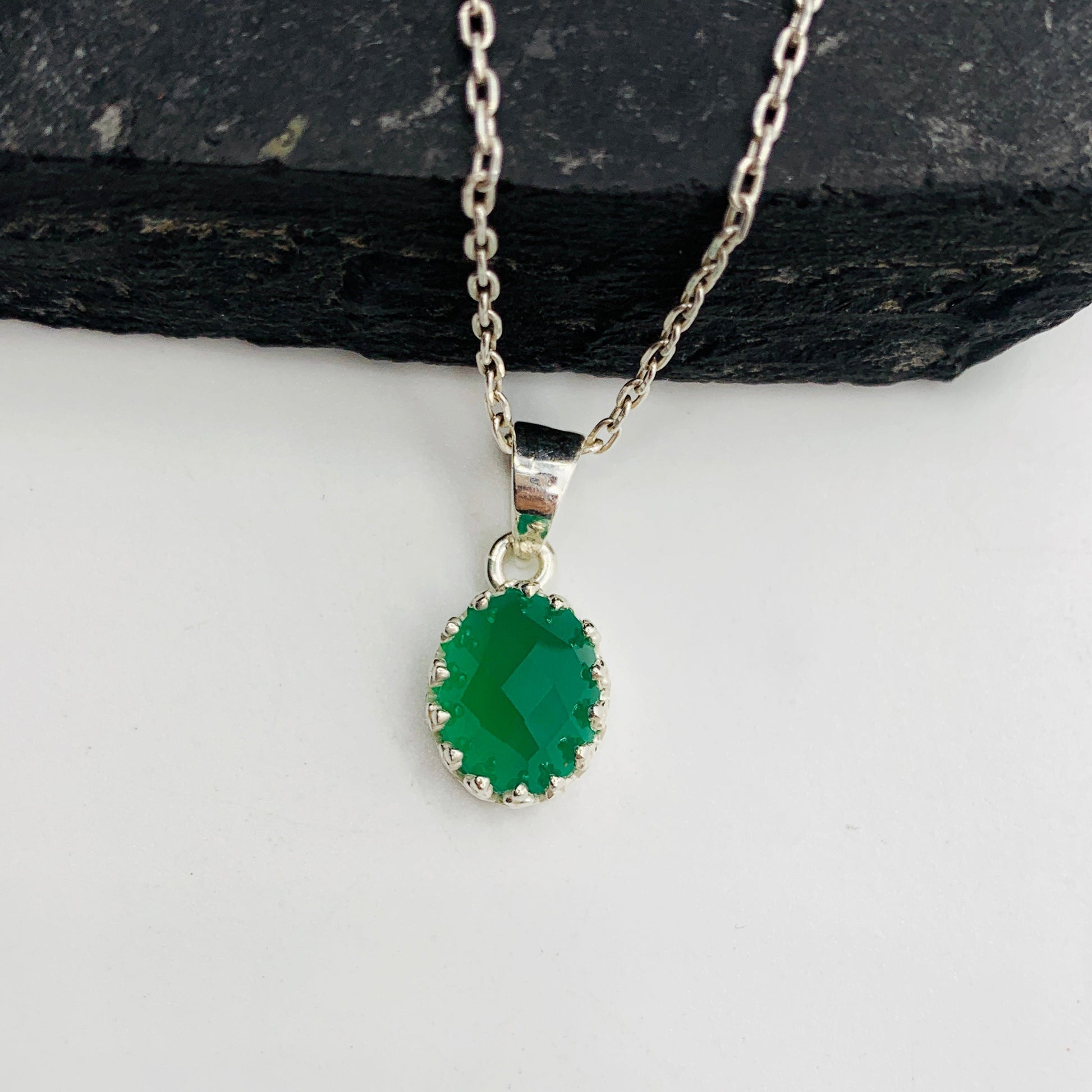 Green Onyx Pendant with Matching Earrings Set-925 Sterling Silver Gemstone Necklace-May Birthday Gift-Anniversary Gift For Her-726 PILWALS