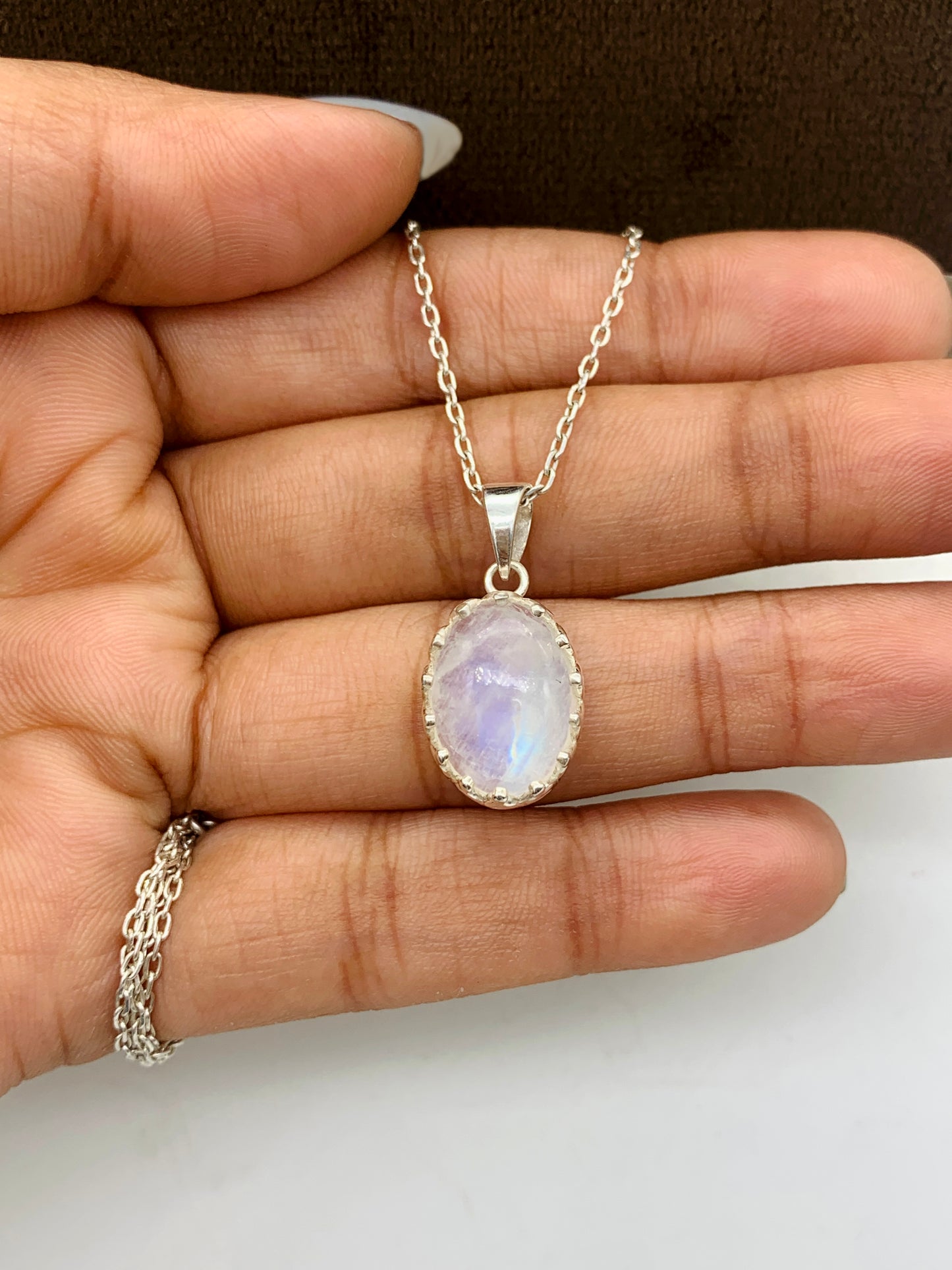 Natural Rainbow Moonstone Necklace-Moonstone Silver Jewelry-June Birthstone Gift Pendant-Chain with Pendant-117 PILWALS