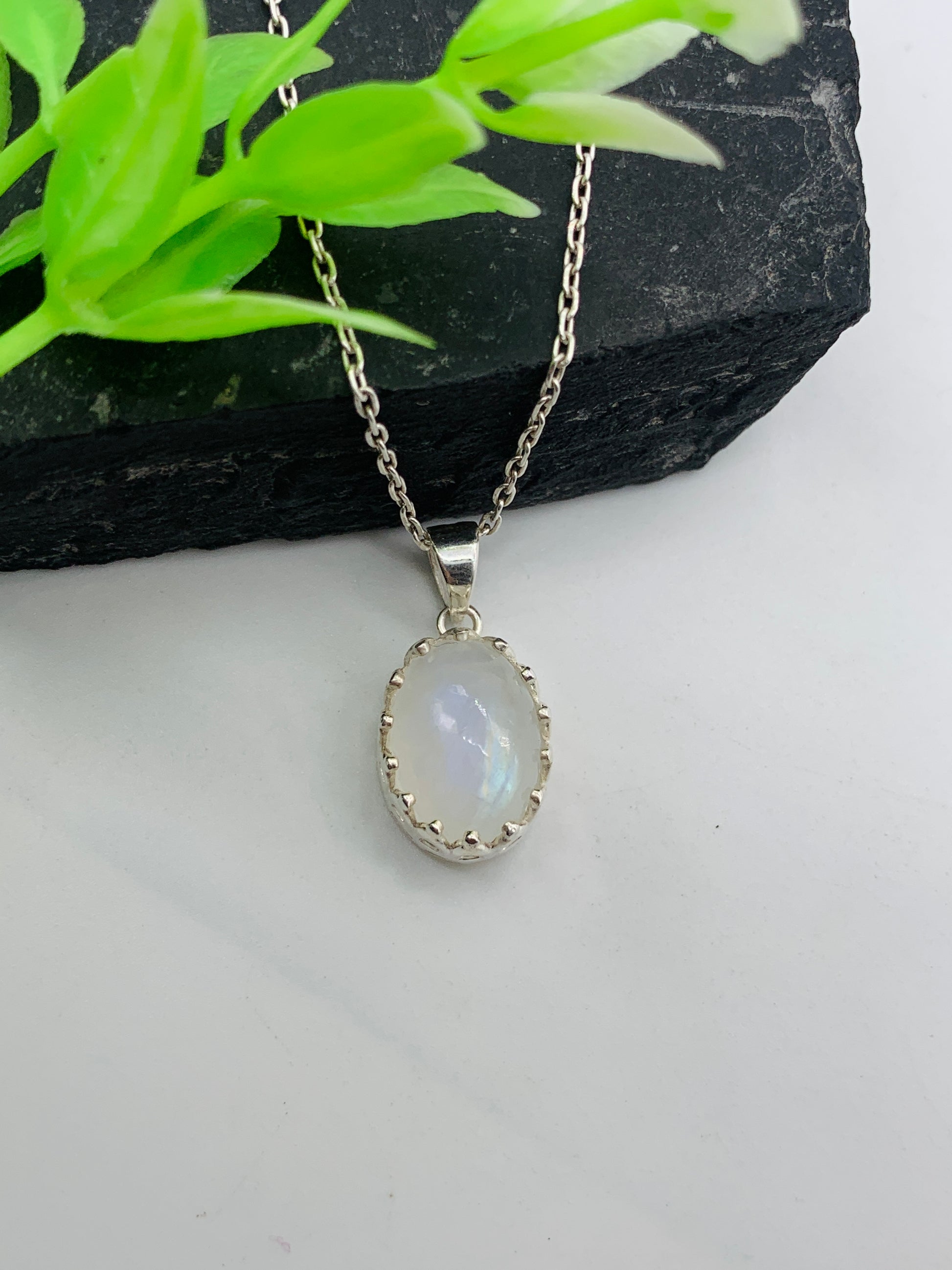 Natural Rainbow Moonstone Necklace-Moonstone Silver Jewelry-June Birthstone Gift Pendant-Chain with Pendant-117 PILWALS