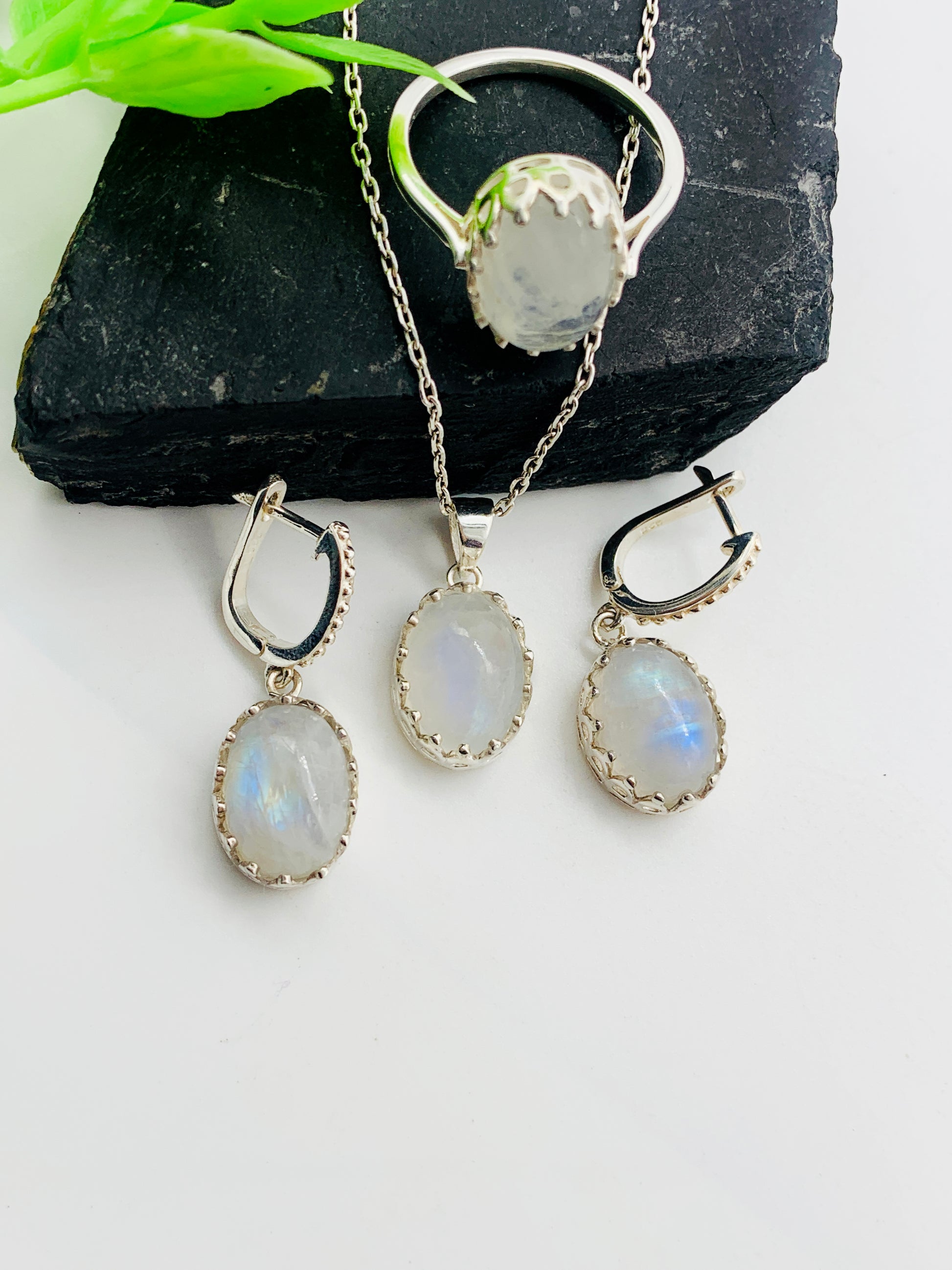 Natural Rainbow Moonstone Necklace-Moonstone Silver Jewelry-June Birthstone Gift Pendant-Chain with Pendant-117 PILWALS