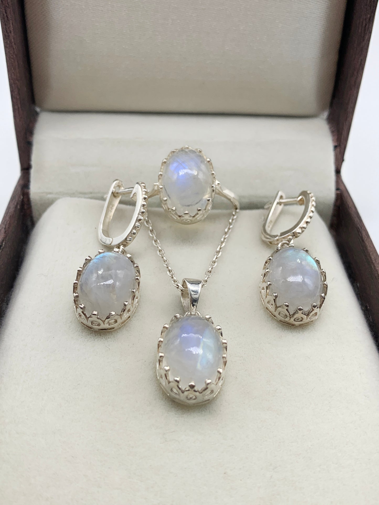 Natural Rainbow Moonstone Necklace-Moonstone Silver Jewelry-June Birthstone Gift Pendant-Chain with Pendant-117 PILWALS