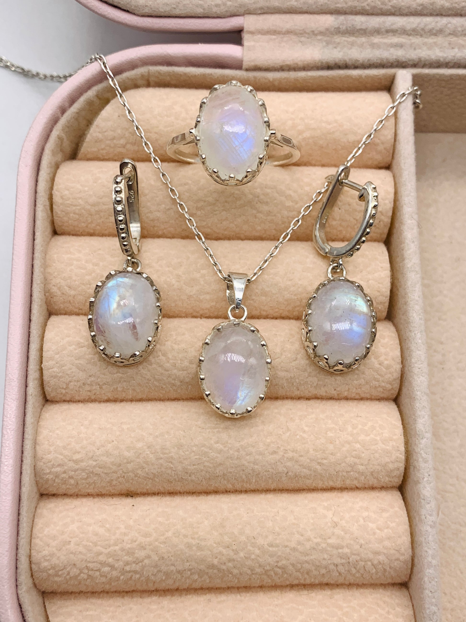 Natural Rainbow Moonstone Necklace-Moonstone Silver Jewelry-June Birthstone Gift Pendant-Chain with Pendant-117 PILWALS