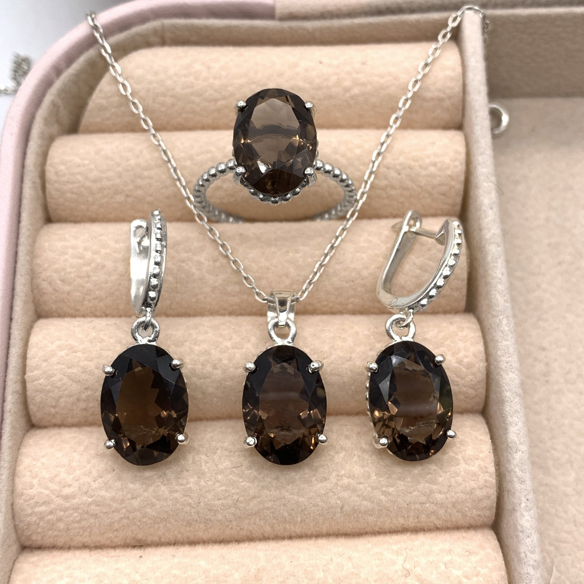 Natural Smoky Quartz Necklace-Brown Quartz Pendant-925 Sterling Silver Necklace for Woman and Girls-732 PILWALS