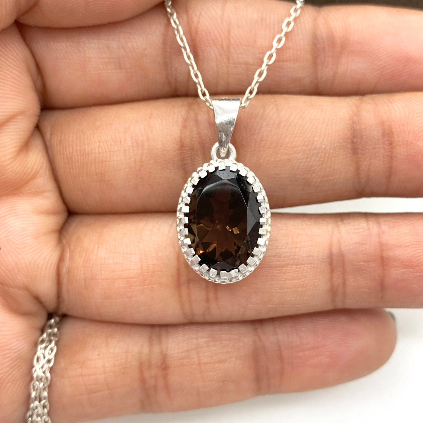 Natural Smoky Quartz Pendant Set-Silver Pendant With Earrings-Statement Jewelry For Woman & Girls-Brown Quartz Ring-322 PILWALS