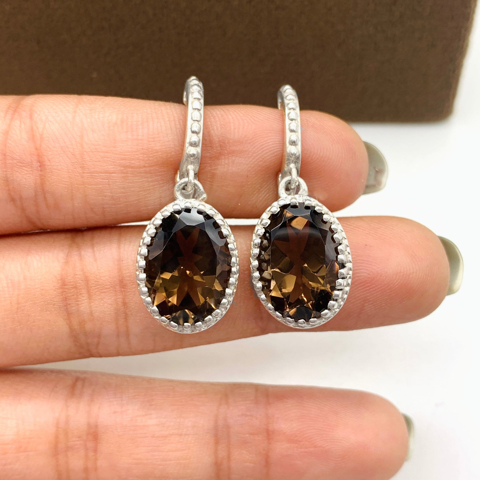 Natural Smoky Quartz Pendant Set-Silver Pendant With Earrings-Statement Jewelry For Woman & Girls-Brown Quartz Ring-322 PILWALS