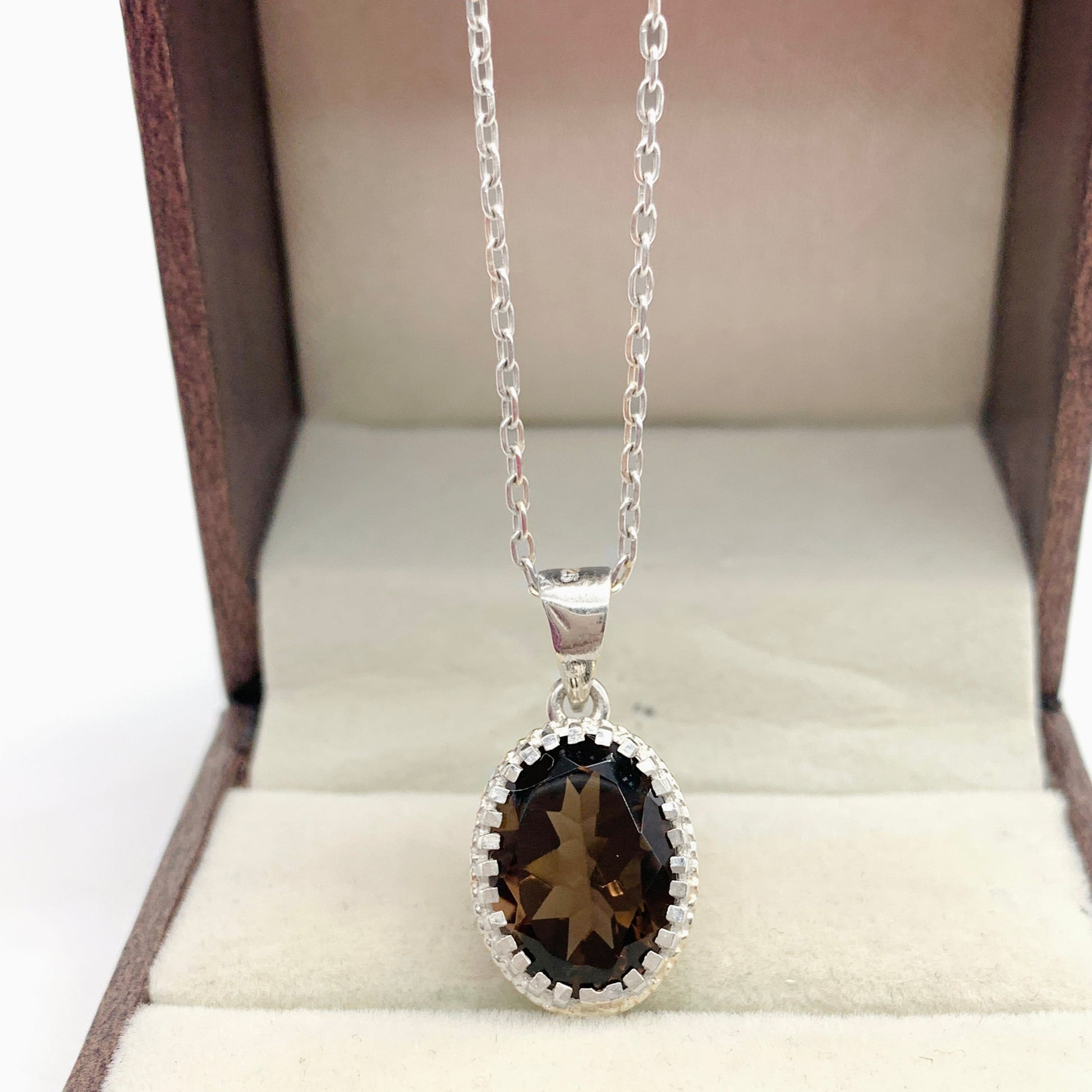 Natural Smoky Quartz Pendant Set-Silver Pendant With Earrings-Statement Jewelry For Woman & Girls-Brown Quartz Ring-322 PILWALS