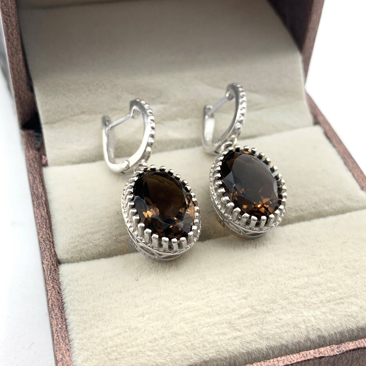 Natural Smoky Quartz Pendant Set-Silver Pendant With Earrings-Statement Jewelry For Woman & Girls-Brown Quartz Ring-322 PILWALS