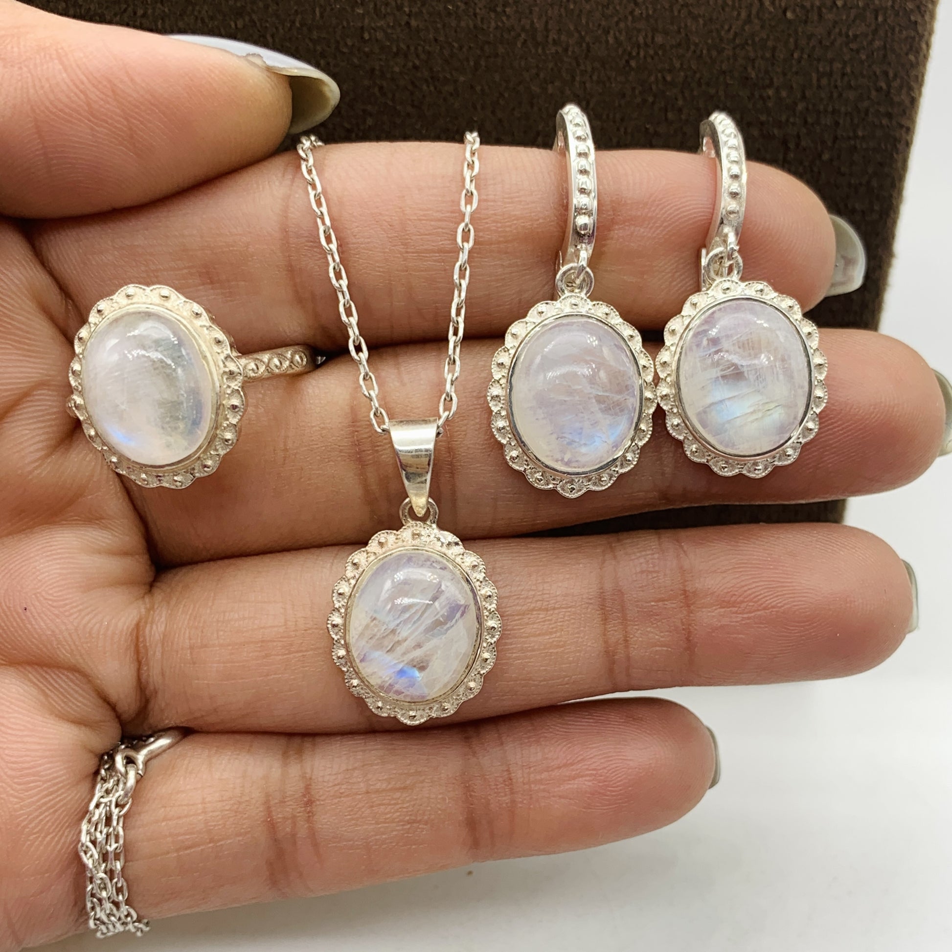 Natural Rainbow Moonstone Silver Necklace-Moonstone Statement Pendant-Wedding Gift Jewelry-June Birthstone Necklace-539 PILWALS