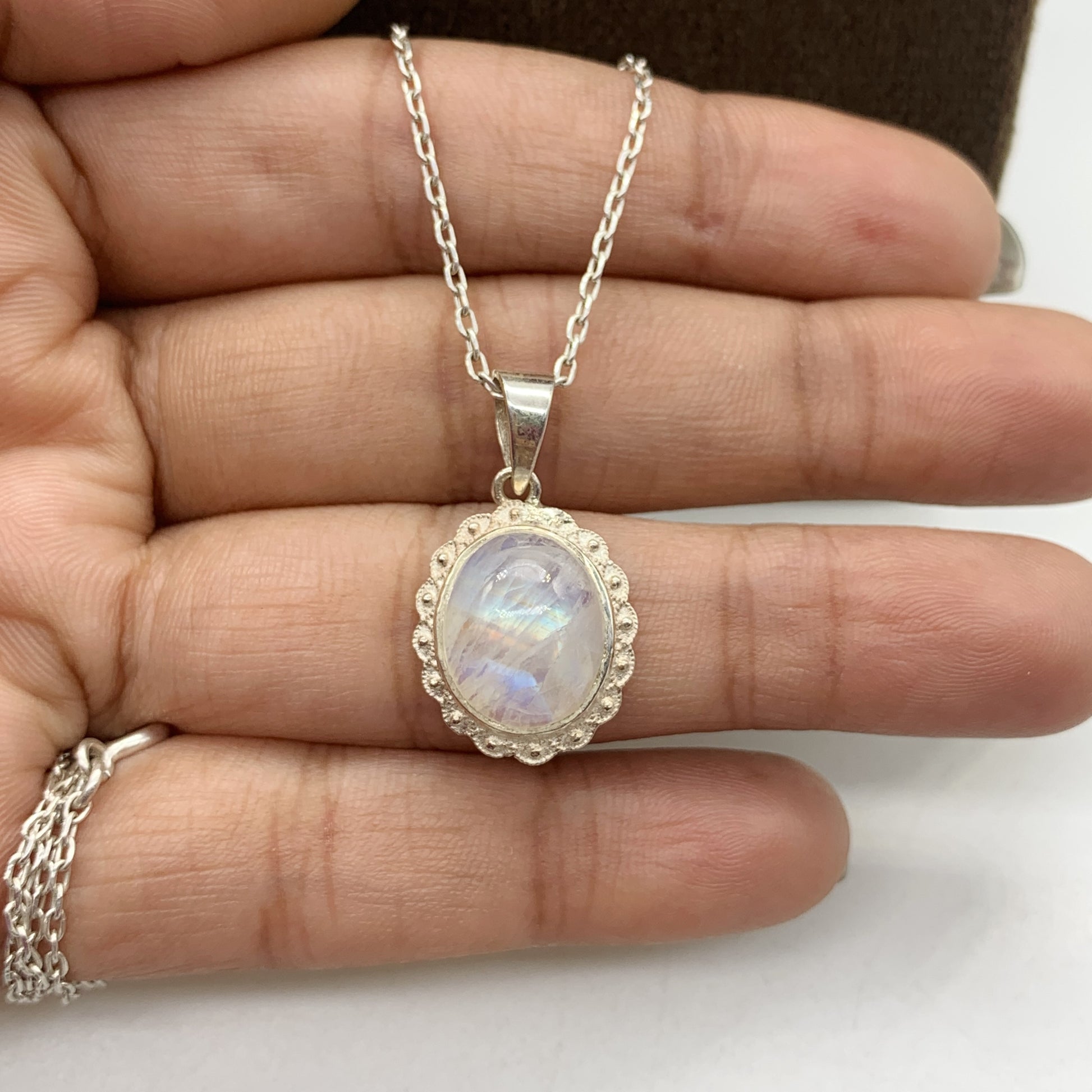 Natural Rainbow Moonstone Silver Necklace-Moonstone Statement Pendant-Wedding Gift Jewelry-June Birthstone Necklace-539 PILWALS