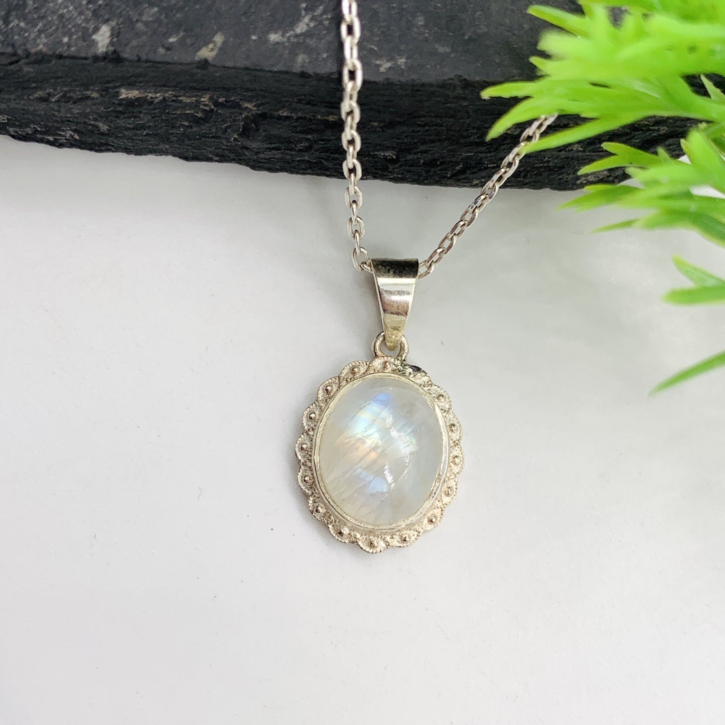 Natural Rainbow Moonstone Silver Necklace-Moonstone Statement Pendant-Wedding Gift Jewelry-June Birthstone Necklace-539 PILWALS