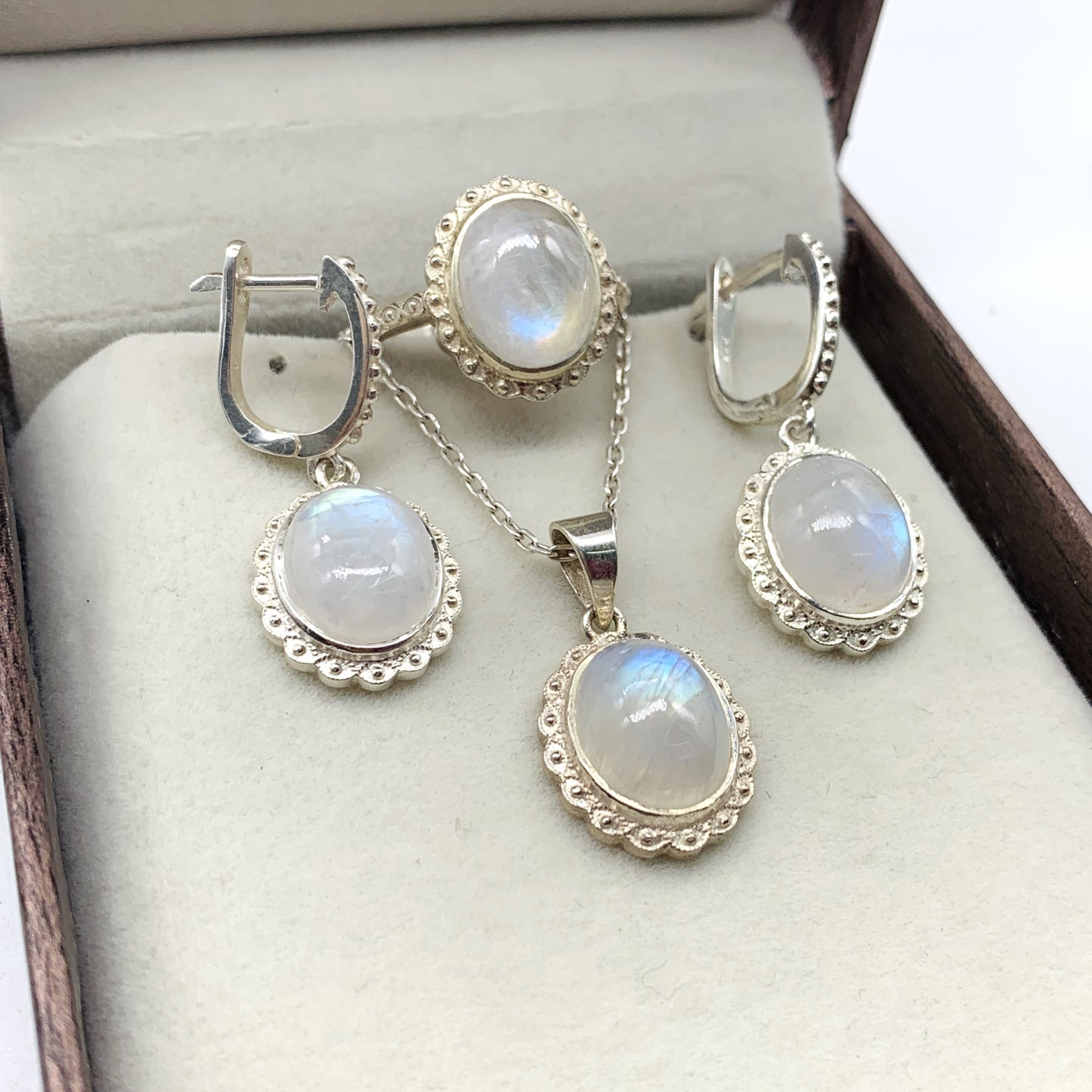 Natural Rainbow Moonstone Silver Necklace-Moonstone Statement Pendant-Wedding Gift Jewelry-June Birthstone Necklace-539 PILWALS