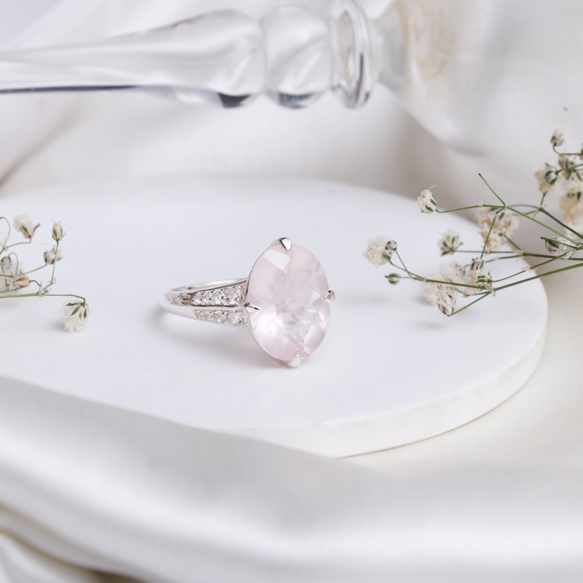 Rose Quartz Oval Cut Ring-Bridesmaid Quartz Ring-Pink Quartz Silver Ring-Engagement Ring-Gift for Her-749 PILWALS