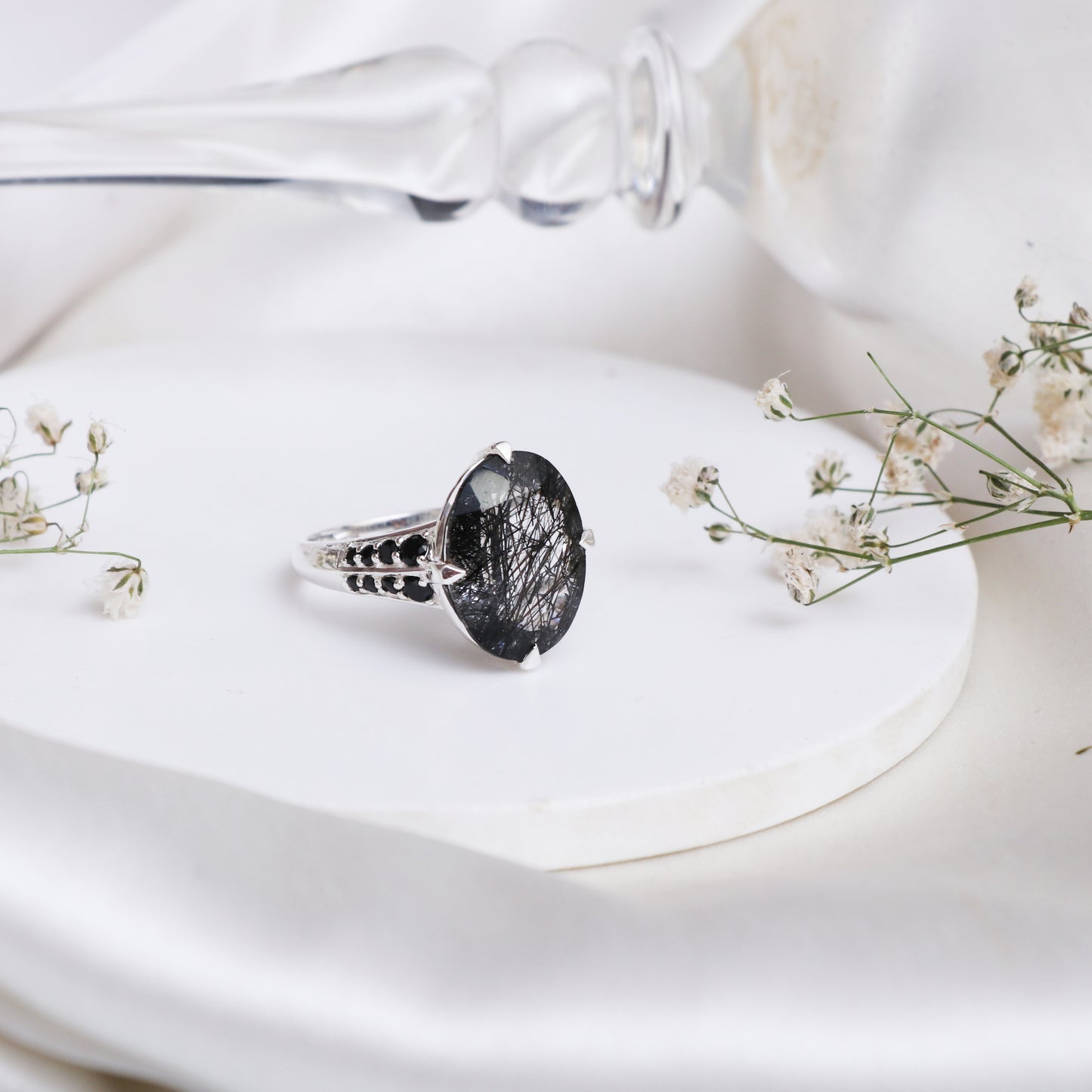 Black Rutile Quartz Handmade Ring-Handmade Sterling Silver Ring-Unisex Ring-Engagement Ring-Halloween Ring-749 PILWALS