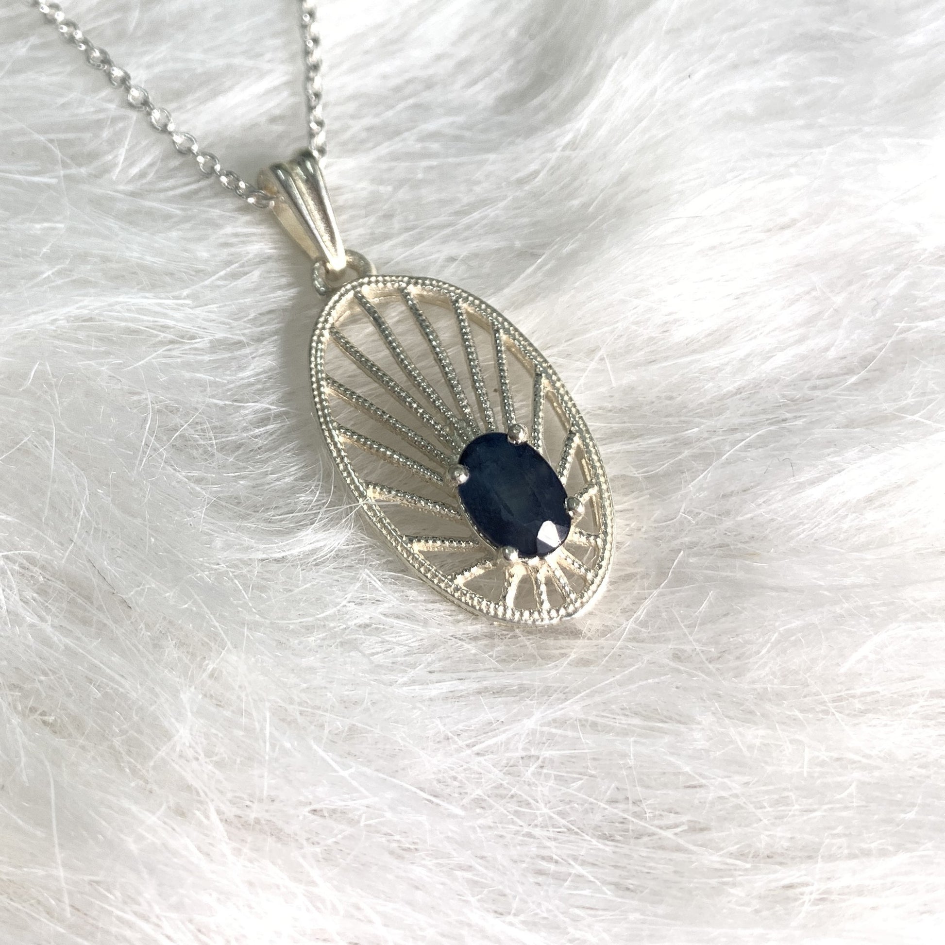 Elegant Dark Blue Saphire Necklace-Blue Gemstone Pendant Set-September Birthstone Gift-Sterling Silver Necklace-5x7 PILWALS