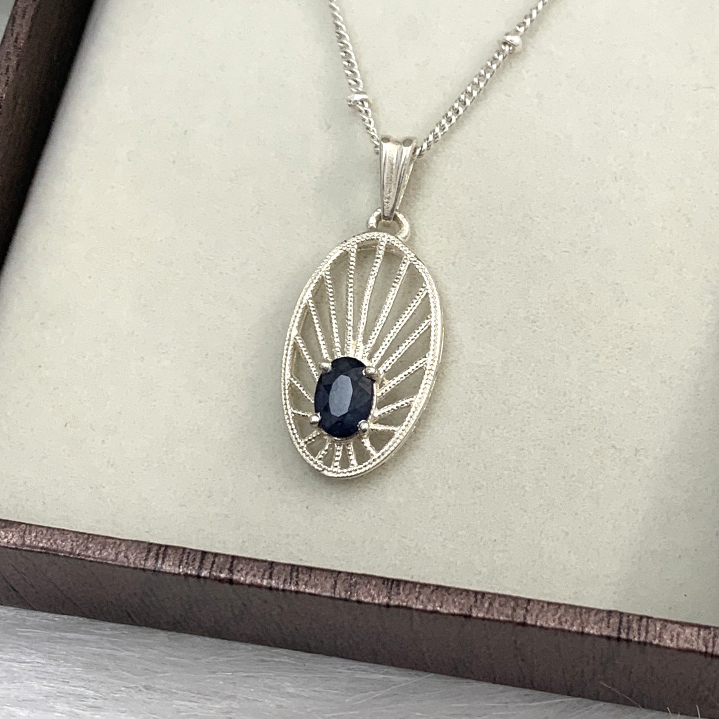 Elegant Dark Blue Saphire Necklace-Blue Gemstone Pendant Set-September Birthstone Gift-Sterling Silver Necklace-5x7 PILWALS