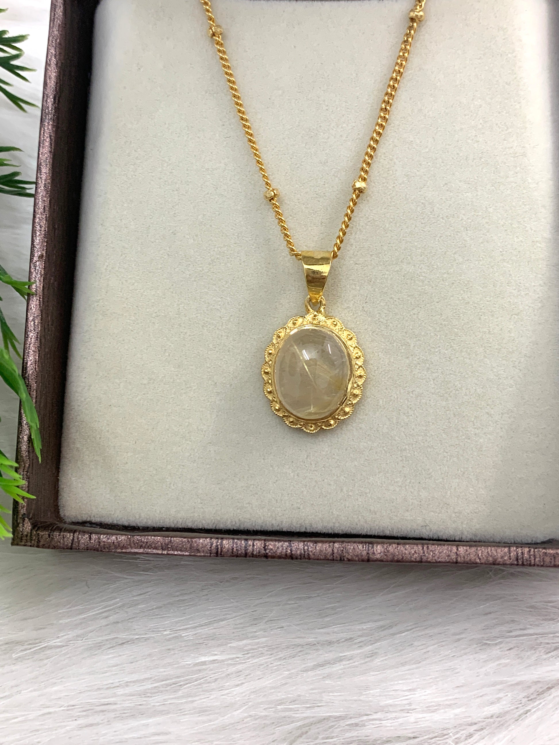 14K Gold Vermeil Necklace-Genuine Rutile Quartz Jewelry-Golden Quartz Pendant Set-Unique Quartz Necklace-539 PILWALS