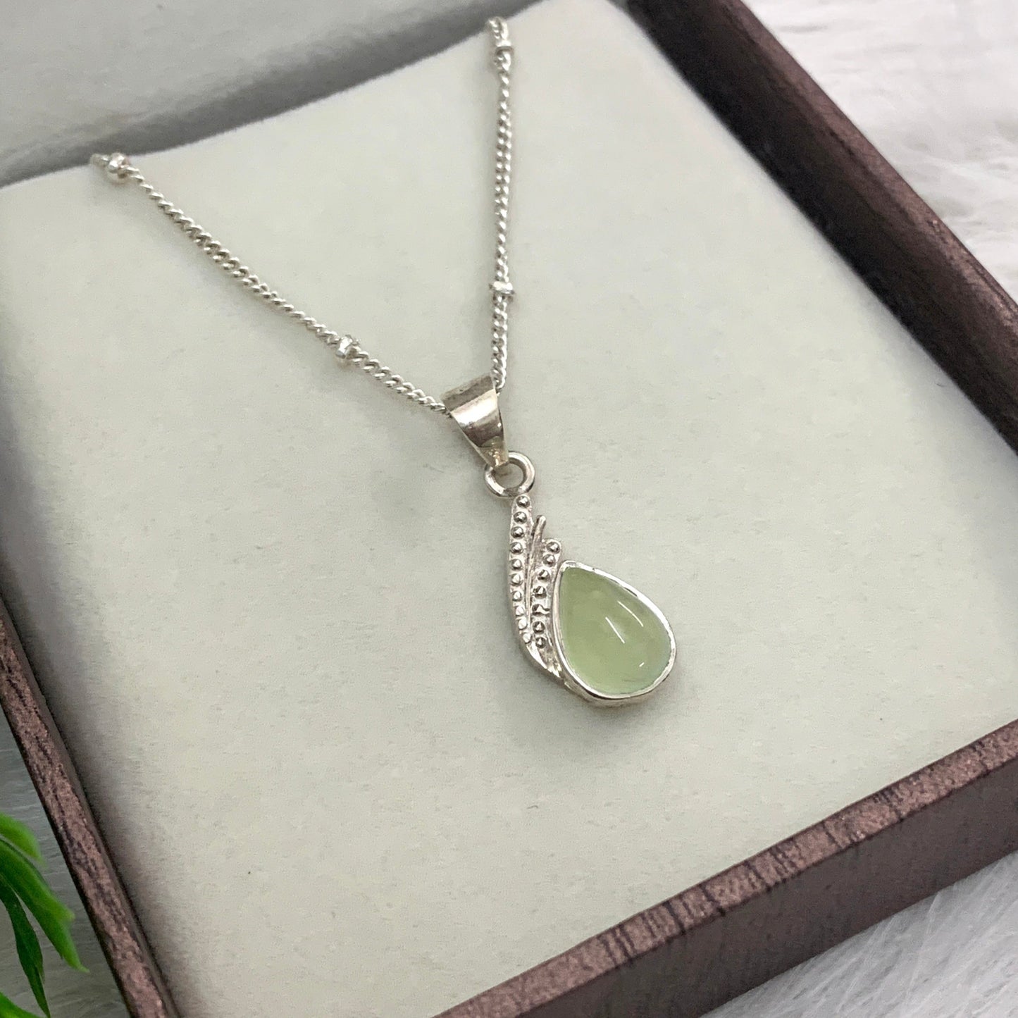 Natural Prehnite Silver Necklace-Delicate Prehnite Pendant Set-June Birthstone Gift-Healing Gemstone Jewelry-Prehnite Minimal Set For Her-523 PILWALS