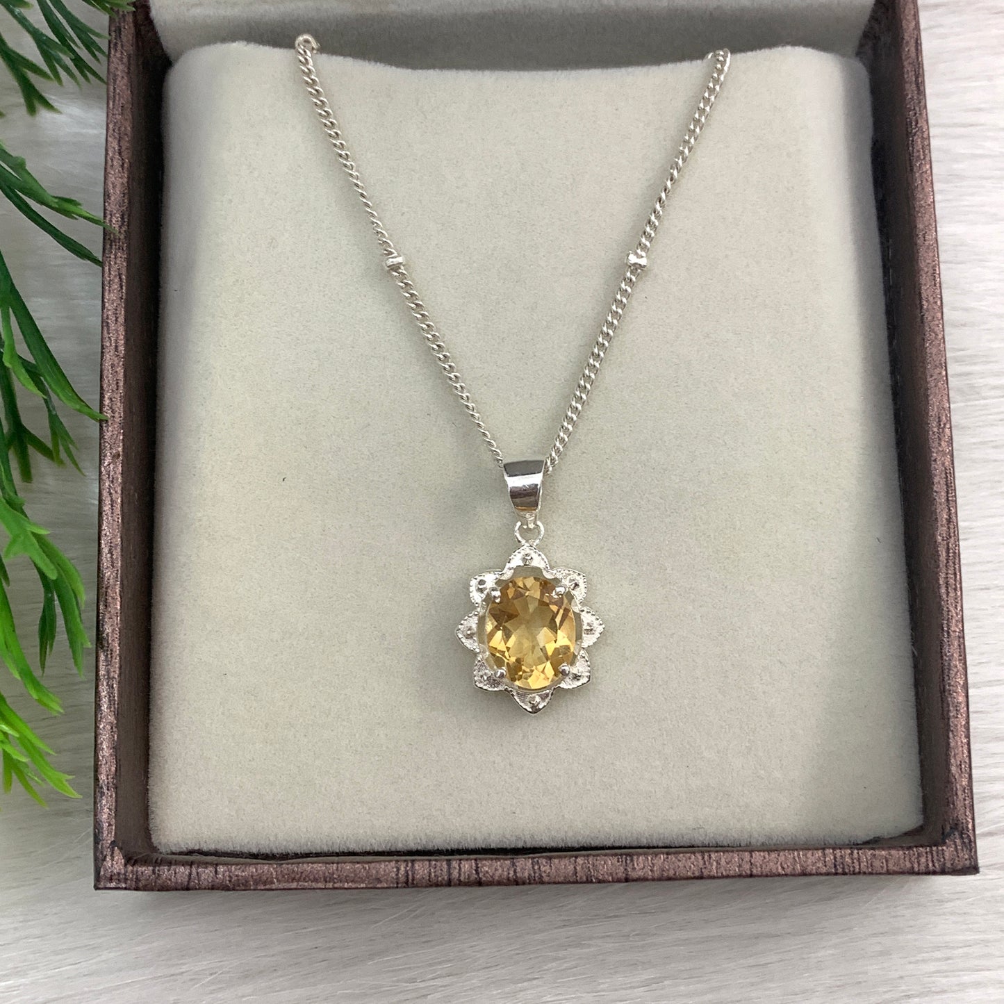 Natural Golden Citrine Flower Necklace-Handmade Silver Pendant Set-November Birthstone Jewelry-Gift For Wife-542 PILWALS