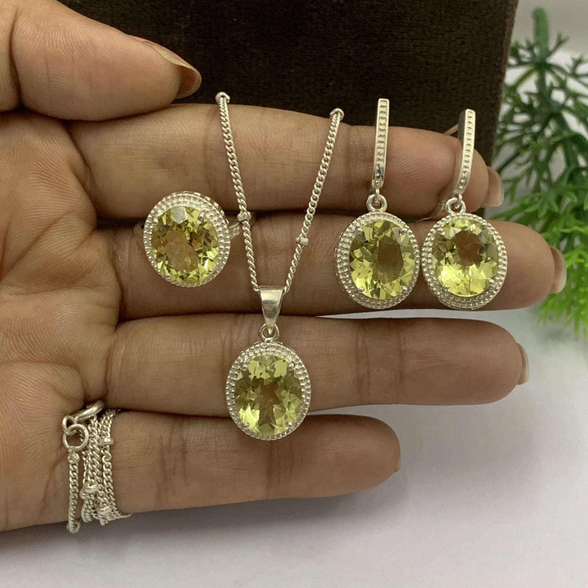 Natural Lemon Quartz Necklace-Handmade Quartz Pendant Set-Sterling Silver Dangle Drops Earrings-Gift For Wife-541 PILWALS