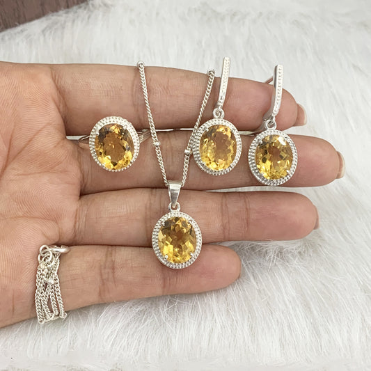 925 Sterling Silver Citrine Gemstone Necklace-Citrine Silver Pendant with Chain-Citrine Handmade Necklace-541 PILWALS