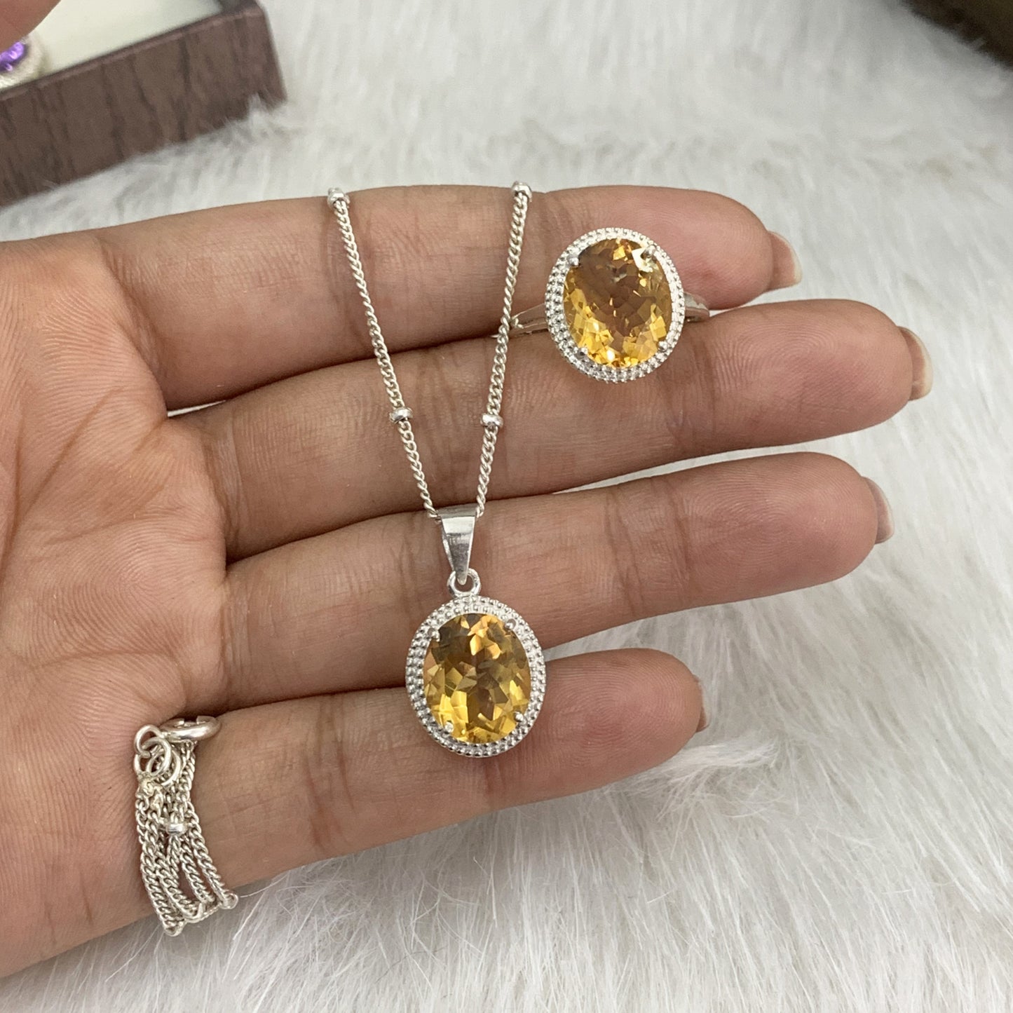 925 Sterling Silver Citrine Gemstone Necklace-Citrine Silver Pendant with Chain-Citrine Handmade Necklace-541 PILWALS