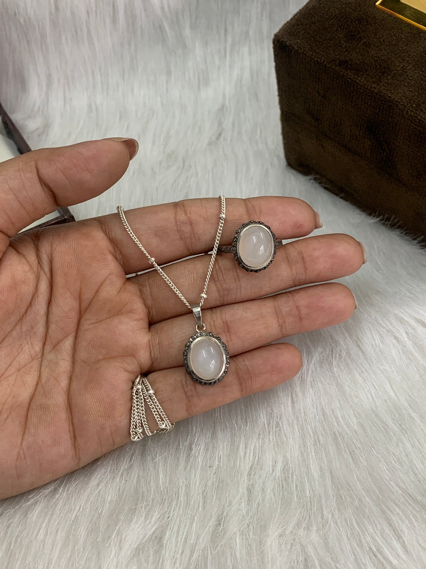 White Moonstone Vintage Necklace-Silver Chain with Pendant-Moonstone Silver Necklace For Woman & Girls-June Birthday Gift-539 PILWALS