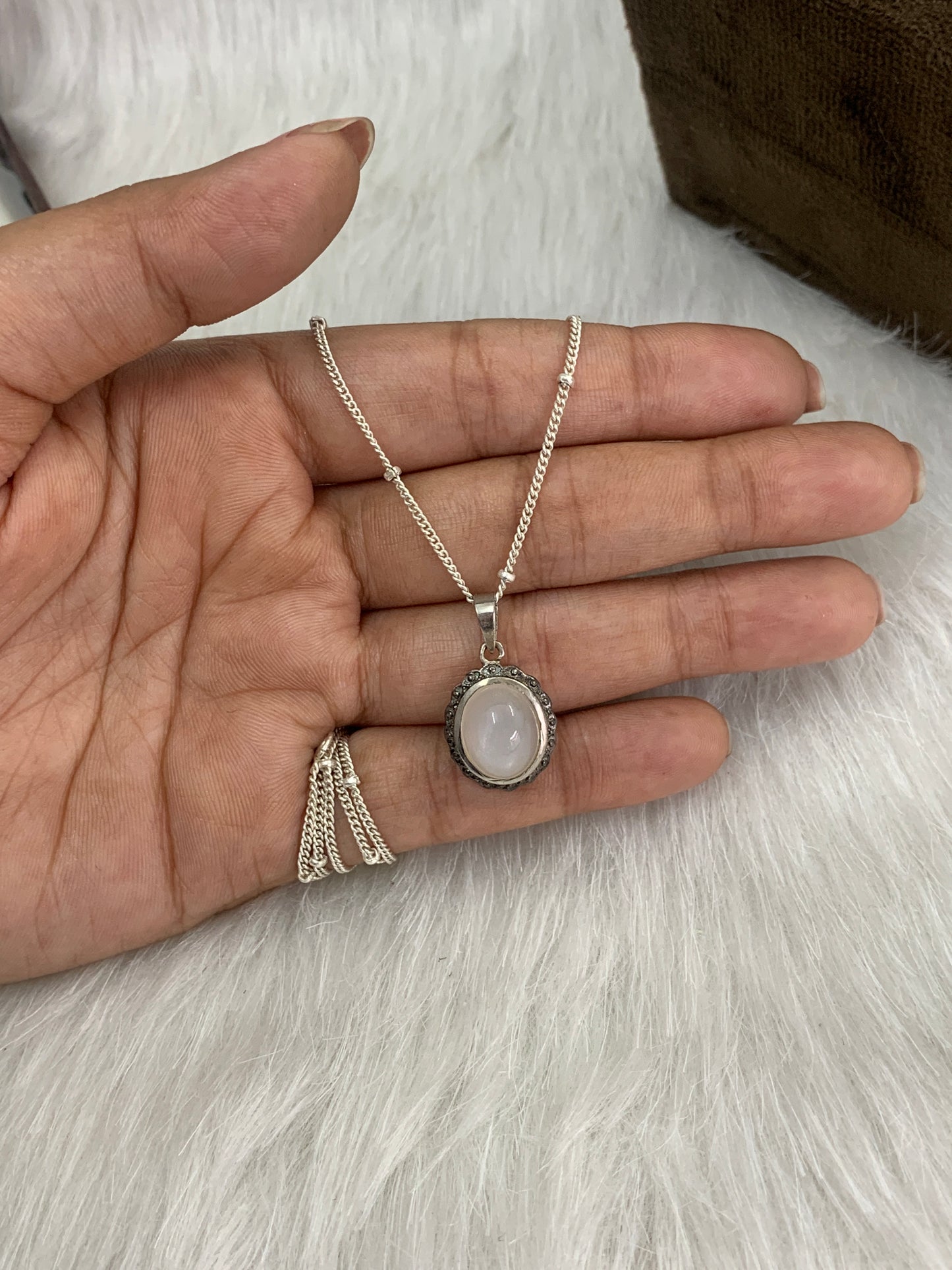 White Moonstone Vintage Necklace-Silver Chain with Pendant-Moonstone Silver Necklace For Woman & Girls-June Birthday Gift-539 PILWALS