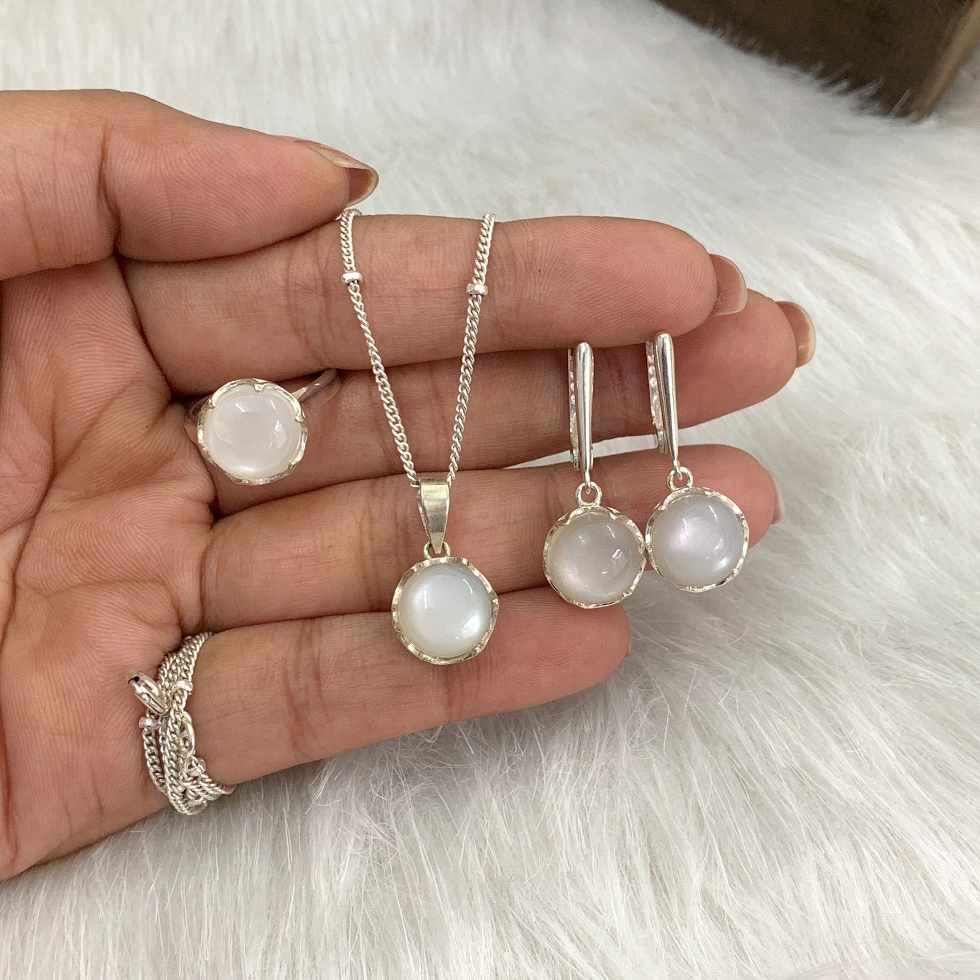 Genuine Moonstone Silver Necklace-June Birthstone Pendant Set-Elegant Simple Jewelry For Her-Moonstone Promise Ring-535 PILWALS