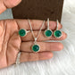 Natural Onyx Silver Jewelry-May Birthstone Necklace-Green Gemstone Pendant Set-Round Onyx Earrings And Ring-538 PILWALS