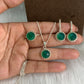 Natural Onyx Silver Jewelry-May Birthstone Necklace-Green Gemstone Pendant Set-Round Onyx Earrings And Ring-538 PILWALS