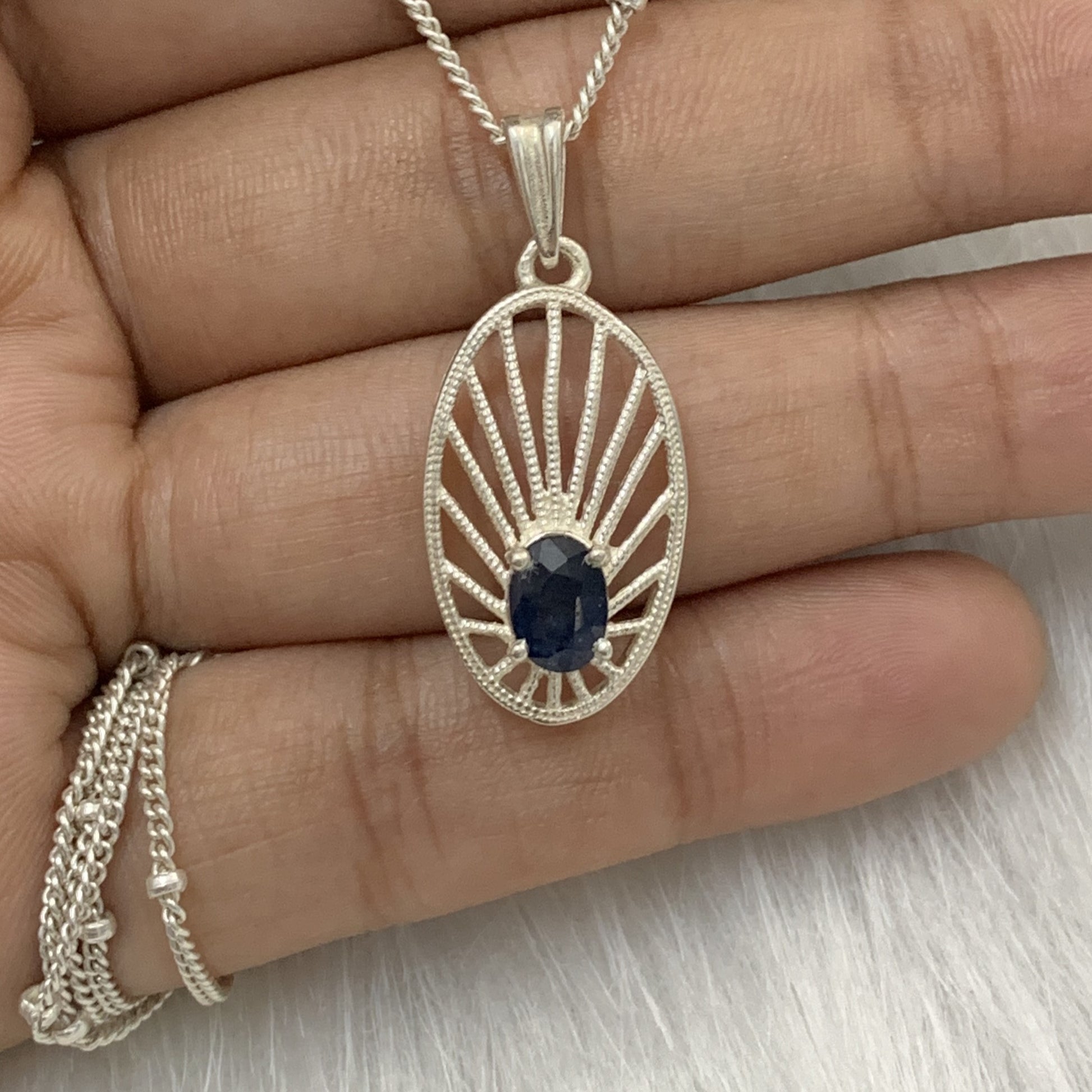 Elegant Dark Blue Saphire Necklace-Blue Gemstone Pendant Set-September Birthstone Gift-Sterling Silver Necklace-5x7 PILWALS