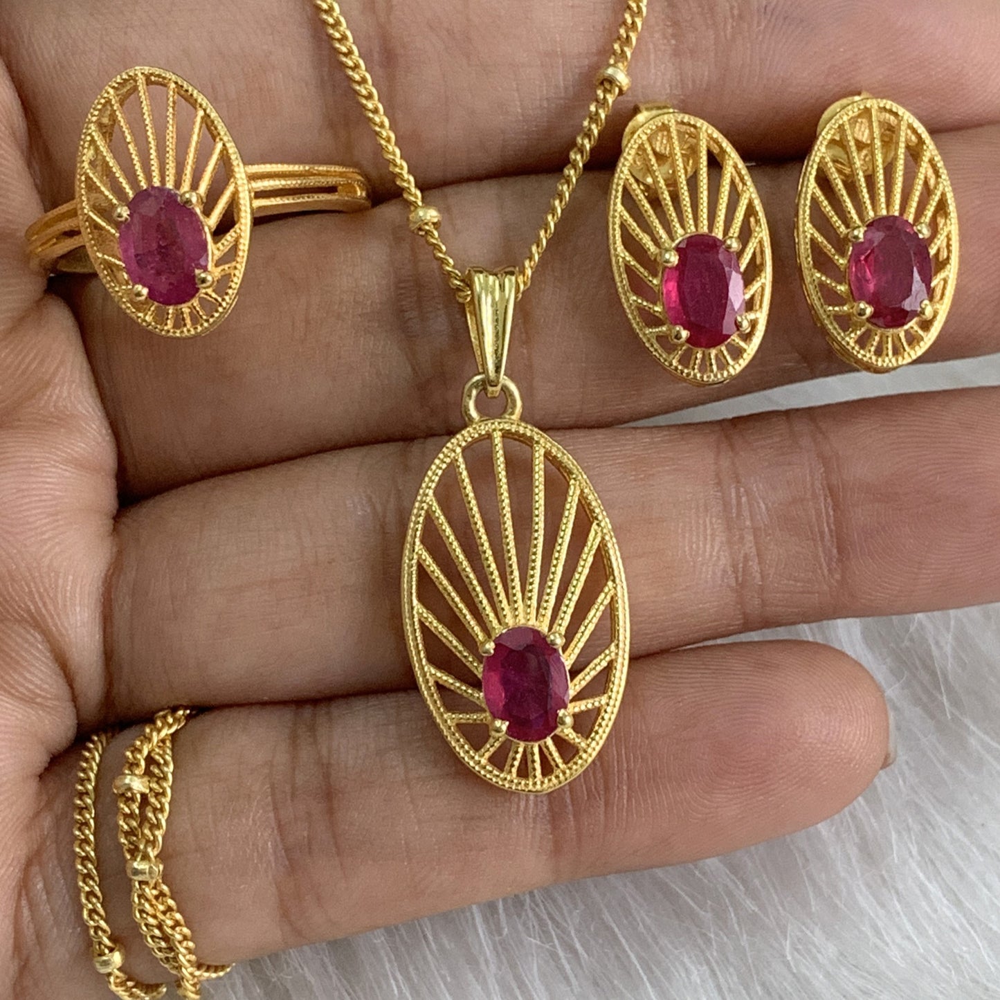 Natural Ruby Bridesmaid Necklace-14K Gold Filled Necklace-July Birthday Gift-Pink Gemstone Earrings-Golden Chain With Pendant-Ruby Promise Ring5x7 PILWALS