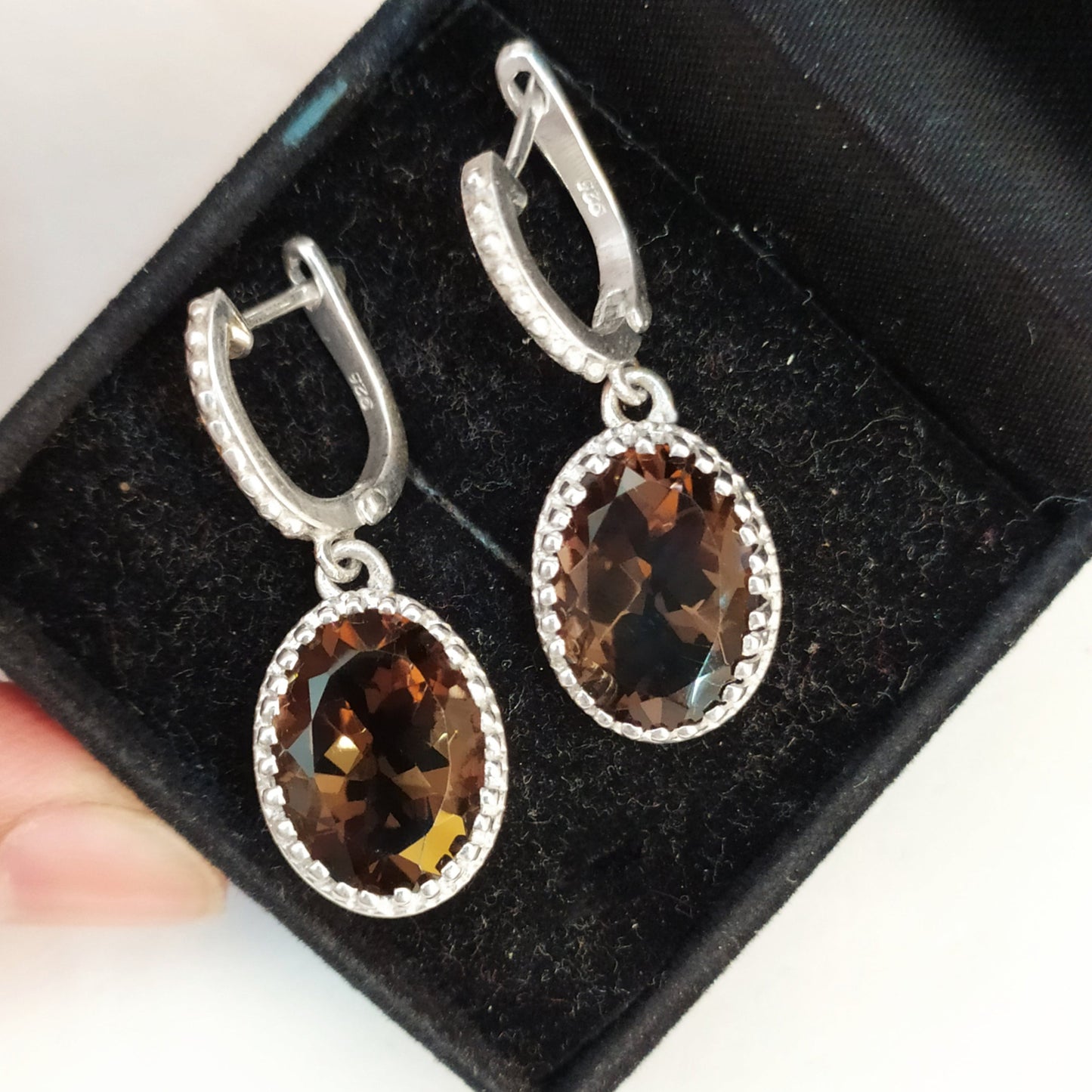 Natural Smoky Quartz Pendant Set-Silver Pendant With Earrings-Statement Jewelry For Woman & Girls-Brown Quartz Ring-322 PILWALS