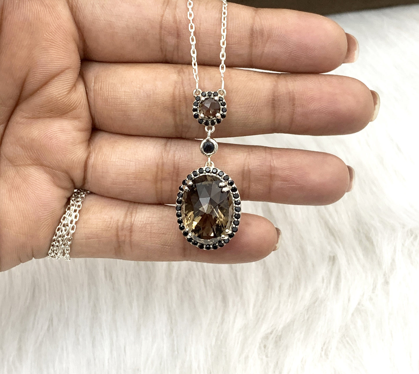 Smoky Quartz Pendnat-925 Sterling Silver Necklace-Quartz Silver Pendant-Anniversary Gift for Wife-144 PILWALS