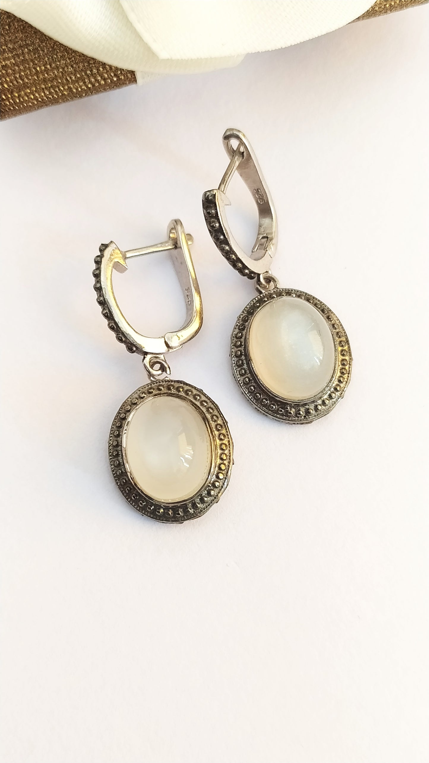 White Moonstone Vintage Silver Necklace-Handmade Moonstone Pendant-June Birthstone-Dangle Drops Earrings-Gift For Her-551 (Copy) PILWALS