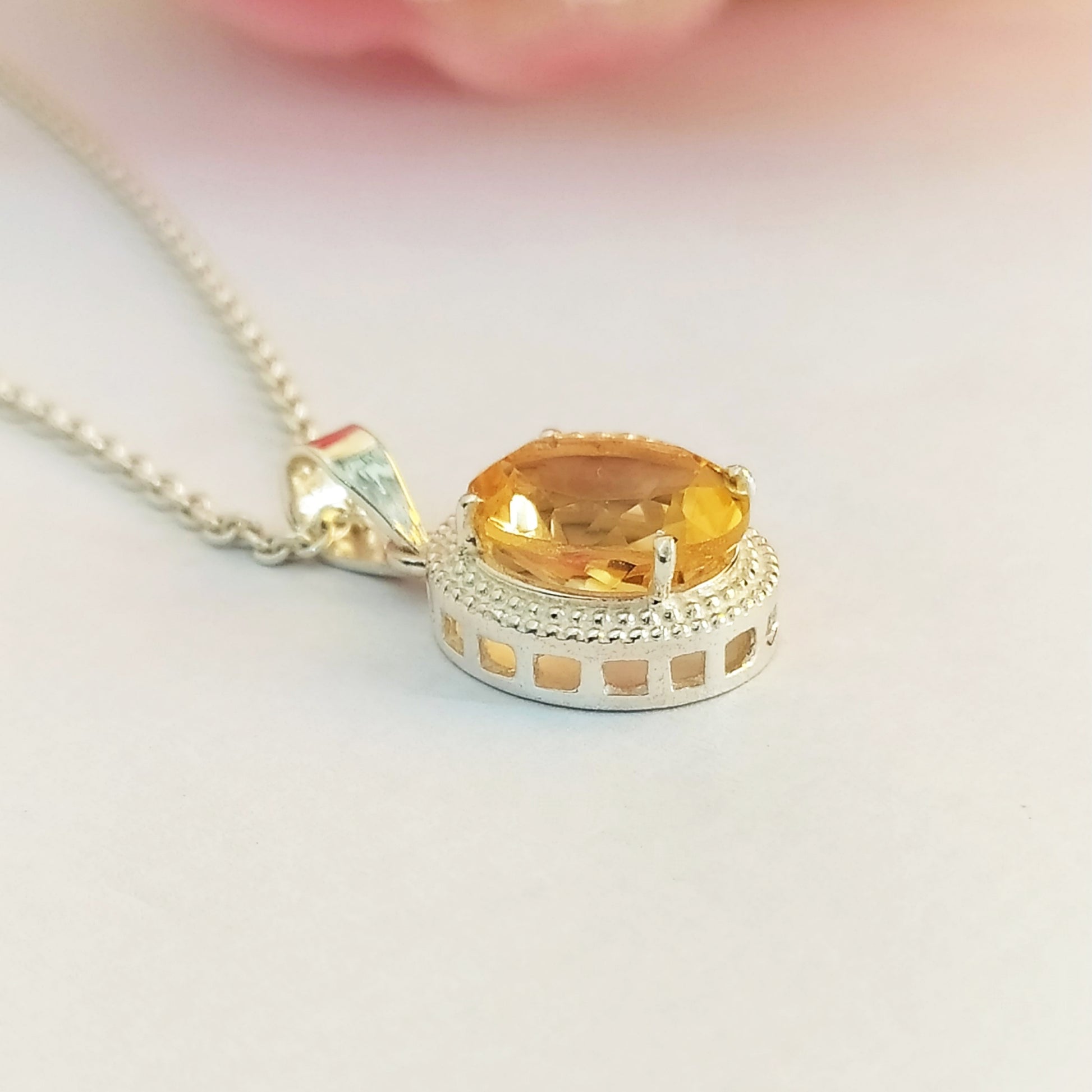 925 Sterling Silver Citrine Gemstone Necklace-Citrine Silver Pendant with Chain-Citrine Handmade Necklace-541 PILWALS