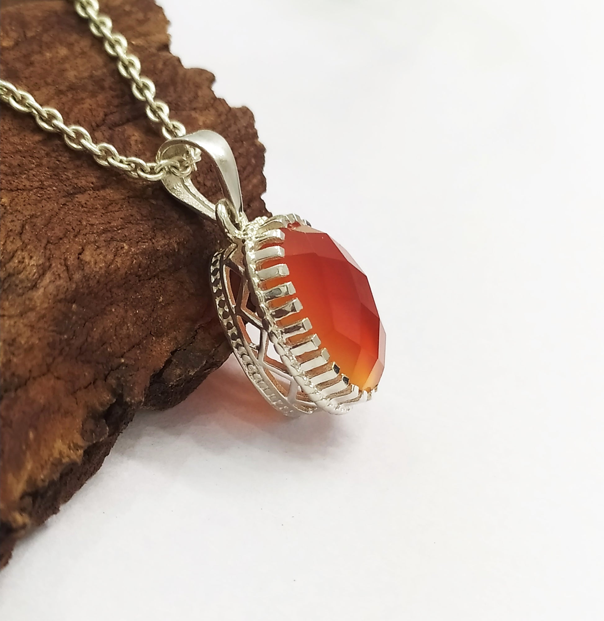 Genuine Carnelian Silver Necklace-Earrings With Pendant Set-Red Gemstone Jewelry-Gift For Love-322 PILWALS