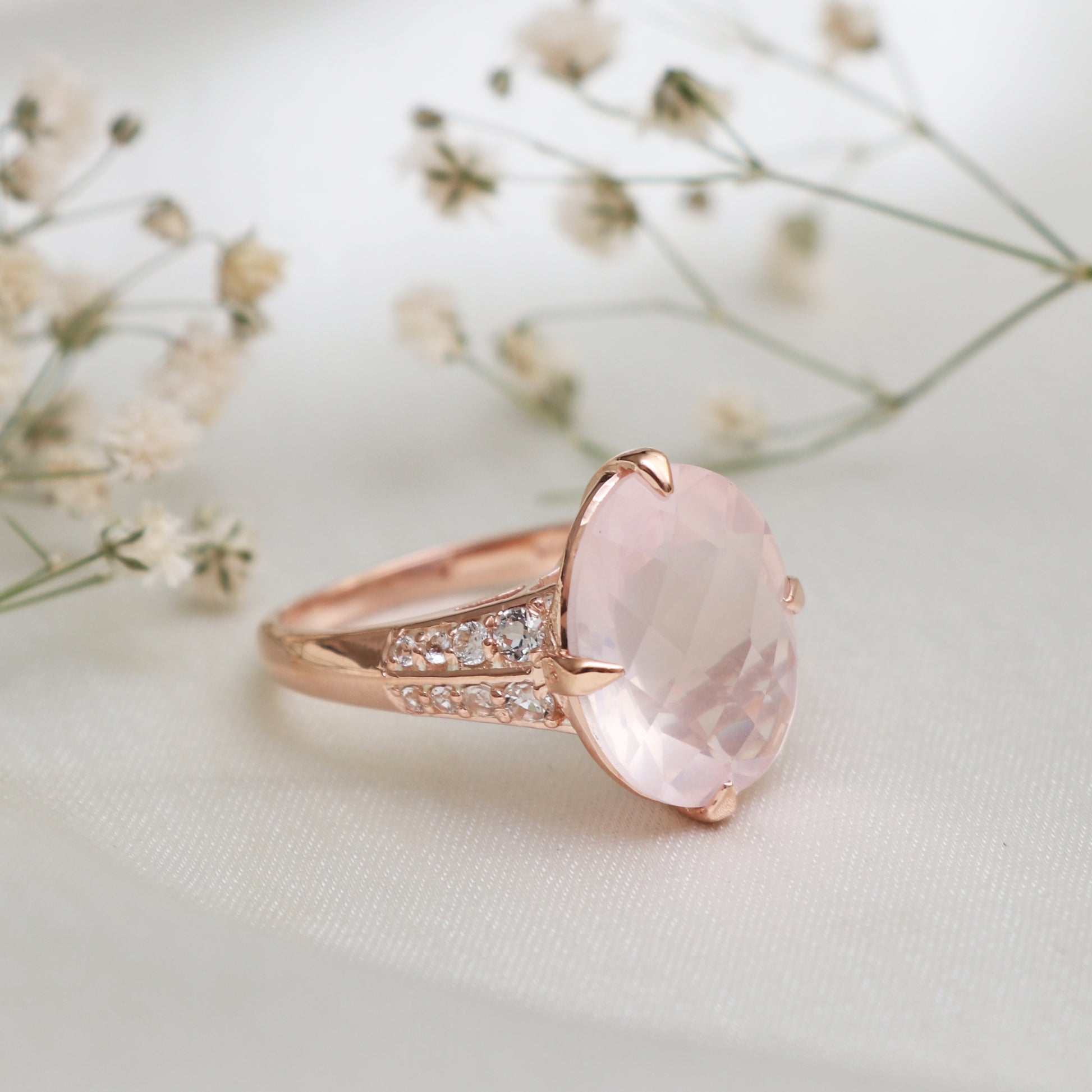 Rose Quartz Oval Cut Ring-Bridesmaid Quartz Ring-Pink Quartz Silver Ring-Engagement Ring-Gift for Her-749 PILWALS