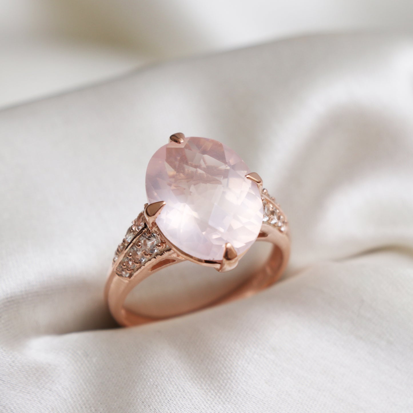 Rose Quartz Oval Cut Ring-Bridesmaid Quartz Ring-Pink Quartz Silver Ring-Engagement Ring-Gift for Her-749 PILWALS