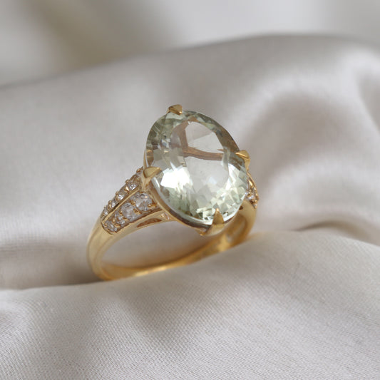 Natural Green Amethyst Oval Cut Ring-14K Gold Vermeil Ring-Prasiolite Love Ring-Engagement Ring-Bridal Gift Ring-749 PILWALS