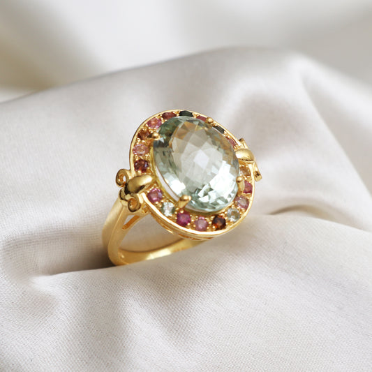 Oval Cut Green Amethyst Ring-Prasiolite 14k Vermeil Gold Ring-Engagement Ring-February Birthstone Ring-Gift for Her-745 PILWALS