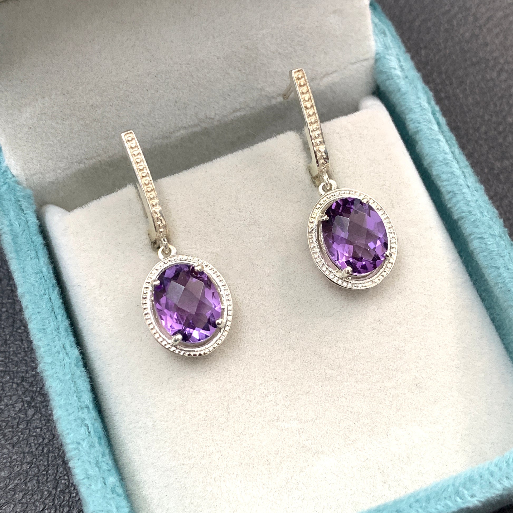 Natural Amethyst Oval Cut Necklace-Bridal Gift Necklace-Purple Gemstone Pendant-Dangle Drop Earrings-556 PILWALS