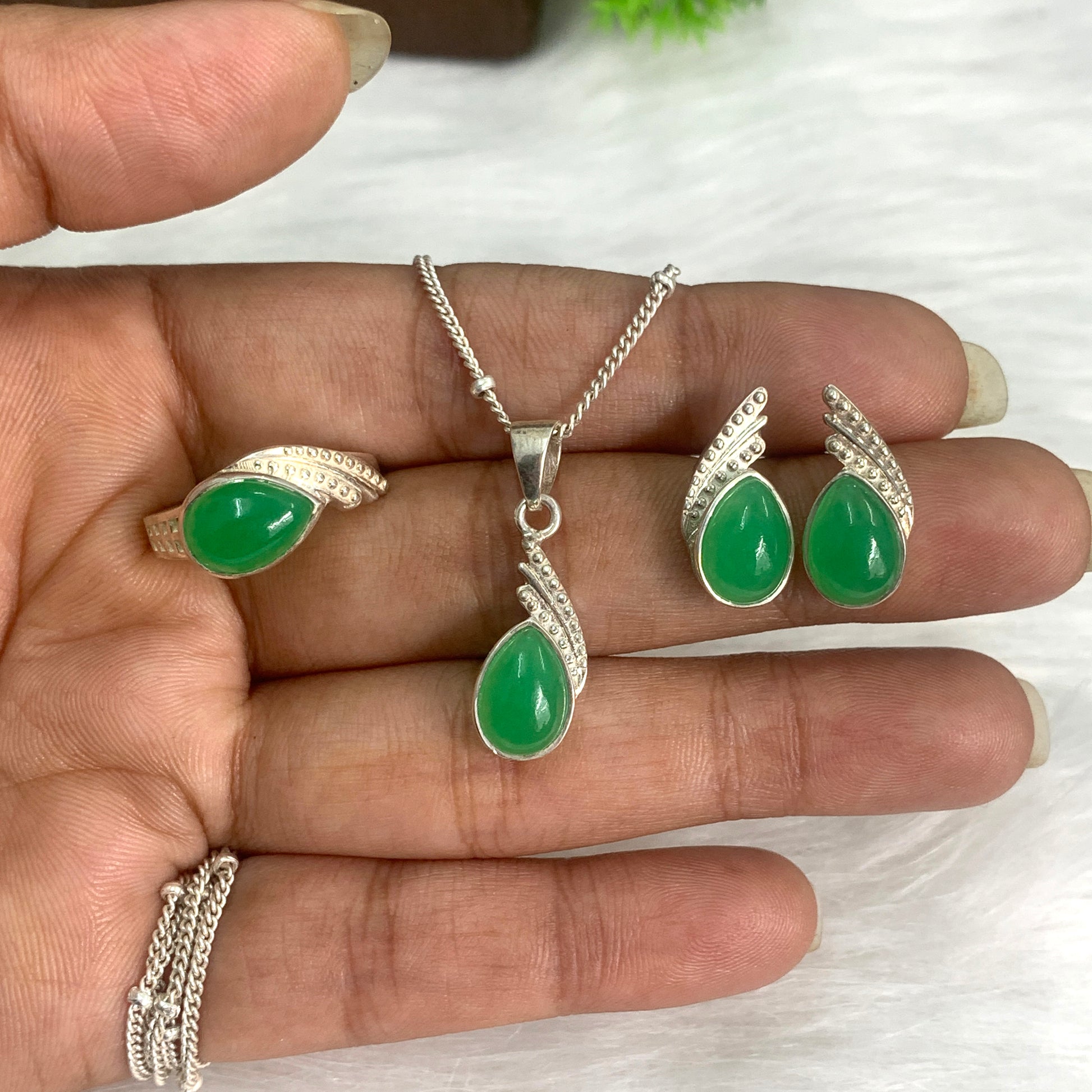 Green Jade Minimalist Necklace-Jade Dainty Earrings-Jade Simple Pendant Set-Everyday Jade Silver Necklace-Gift for Her-523 PILWALS