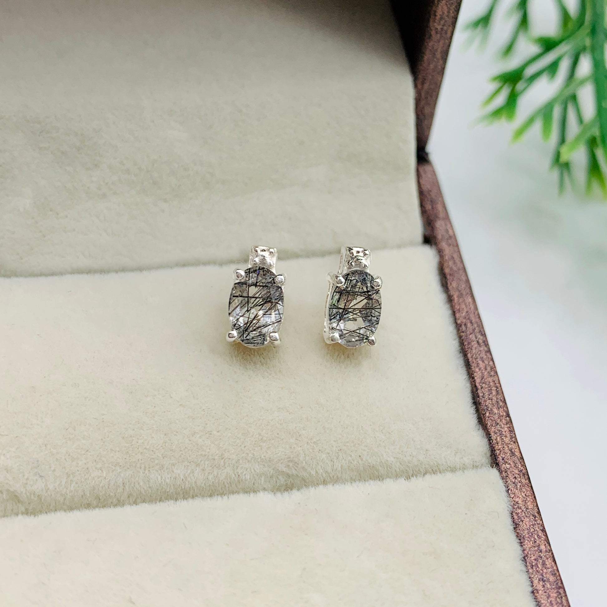 Natural Black Rutile Quartz Earrings-Quartz Studs Earrings-Minimalist Oval Earrings-Daily Wear Studs-Gift for Her-Simple Earrings-840 PILWALS