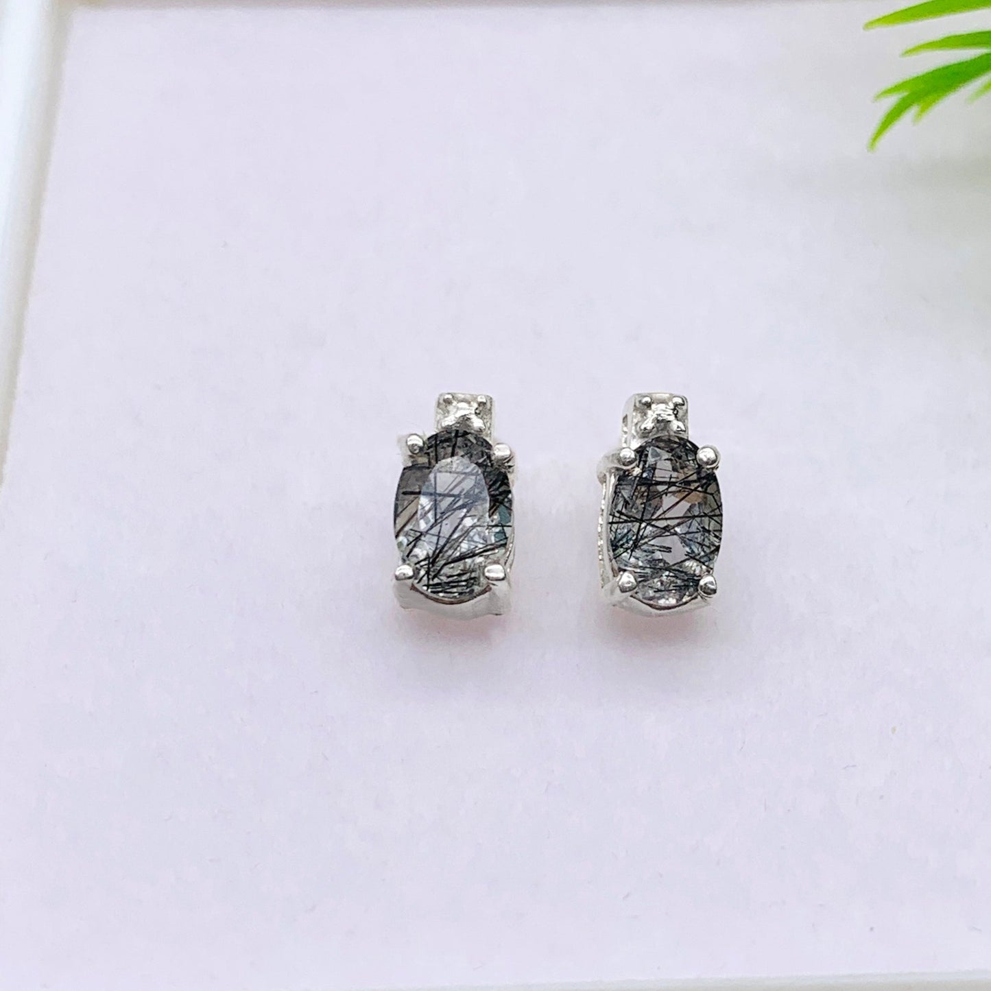 Natural Black Rutile Quartz Earrings-Quartz Studs Earrings-Minimalist Oval Earrings-Daily Wear Studs-Gift for Her-Simple Earrings-840 PILWALS