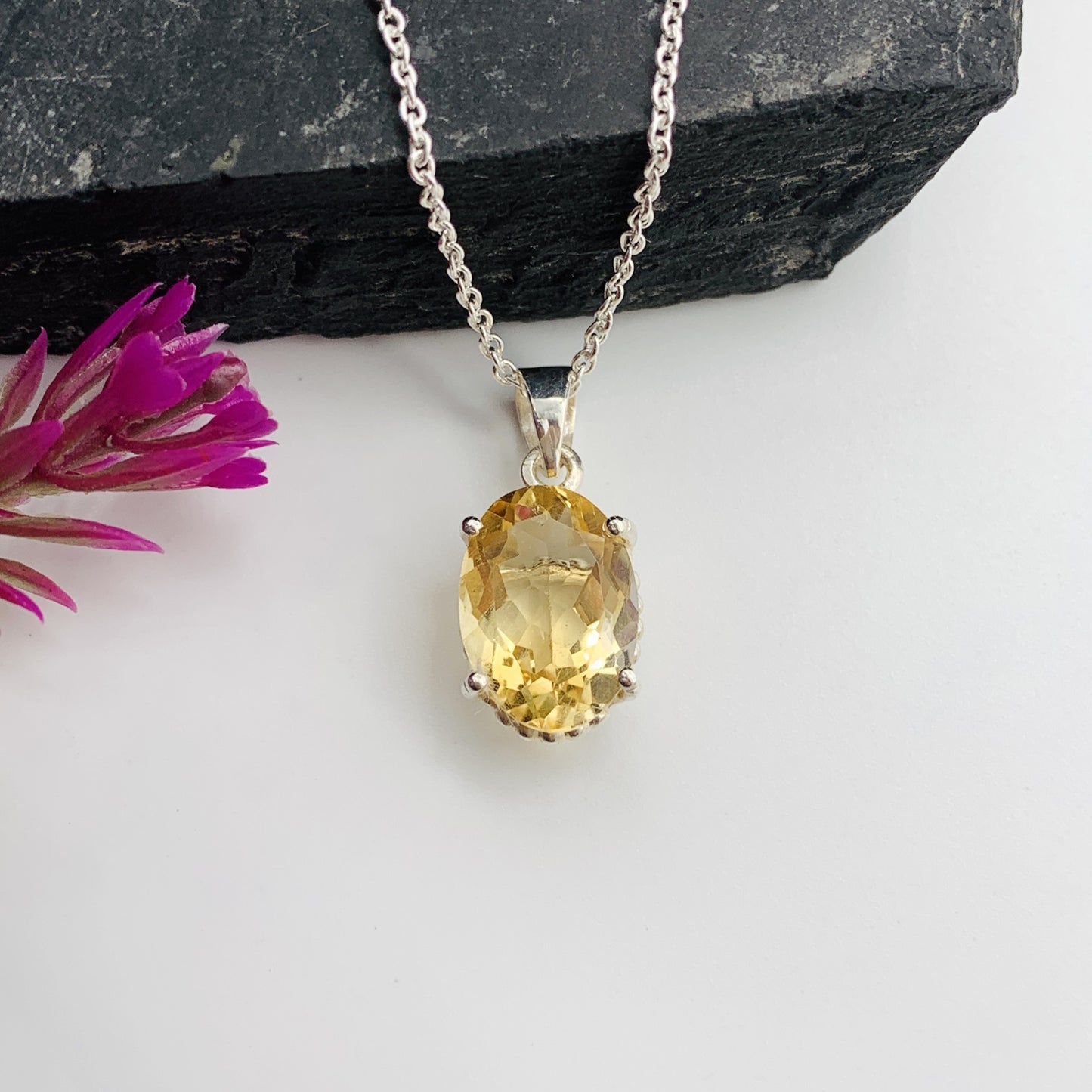 Natural Citrine Necklace-November Birthstone Pendant Set-Golden Gemstone Necklace-Citrine Sterling Silver Necklace For He-732 PILWALS