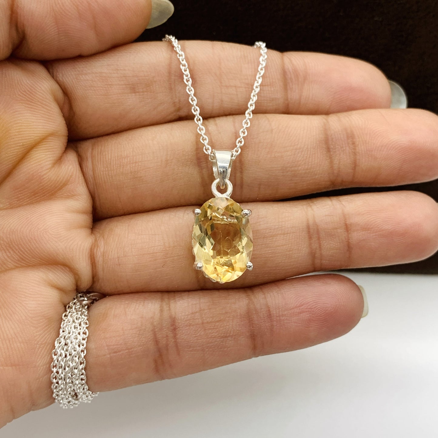 Natural Citrine Necklace-November Birthstone Pendant Set-Golden Gemstone Necklace-Citrine Sterling Silver Necklace For He-732 PILWALS