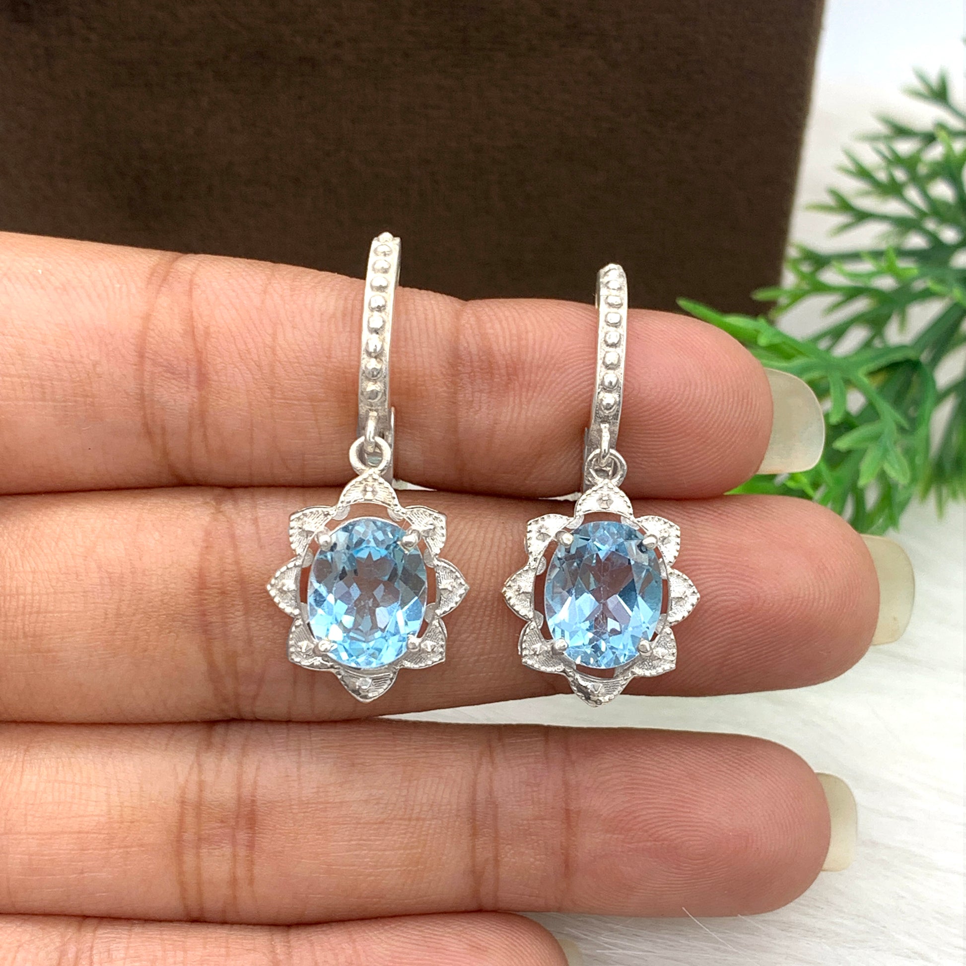 Unique Topaz Silver Necklace-Blue Topaz Flower Pendant Set-December Birthstone Jewelry-Bridal Gift Necklace-542 PILWALS