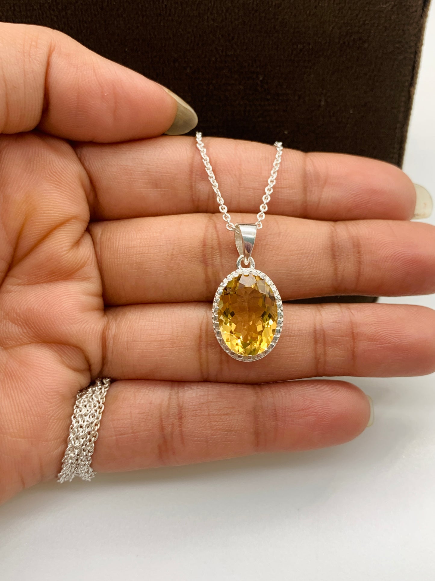 Natural Golden Citrine Oval Pendant-Handmade Silver Necklace-Bridal Gift Necklace-November Birthstone Pendant Set-322 PILWALS